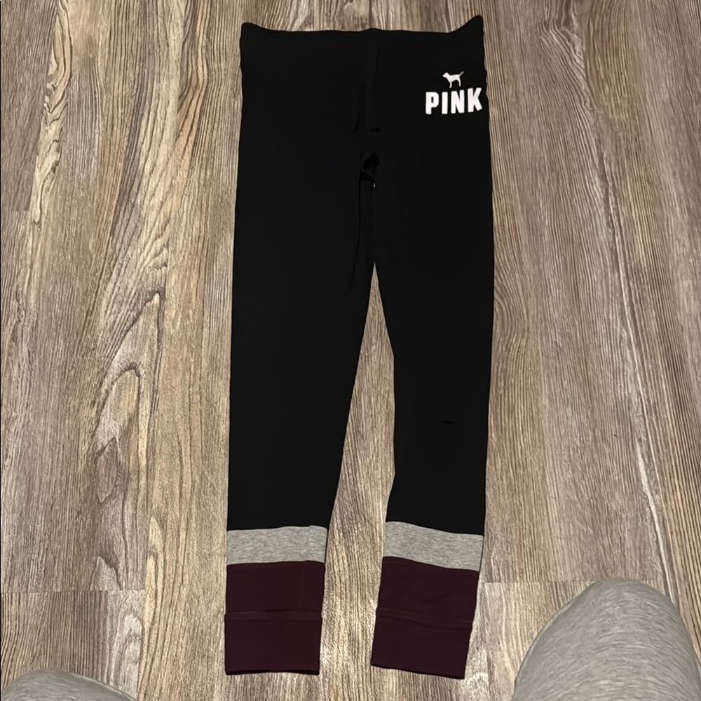 PINK Victoria's Secret Black and Gray Leggings with Color Block Design